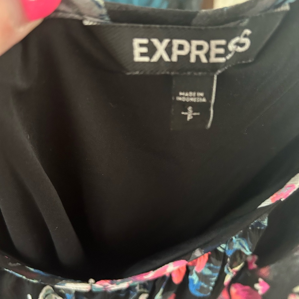 Express Black Dress with Pink and Blue Floral Pattern